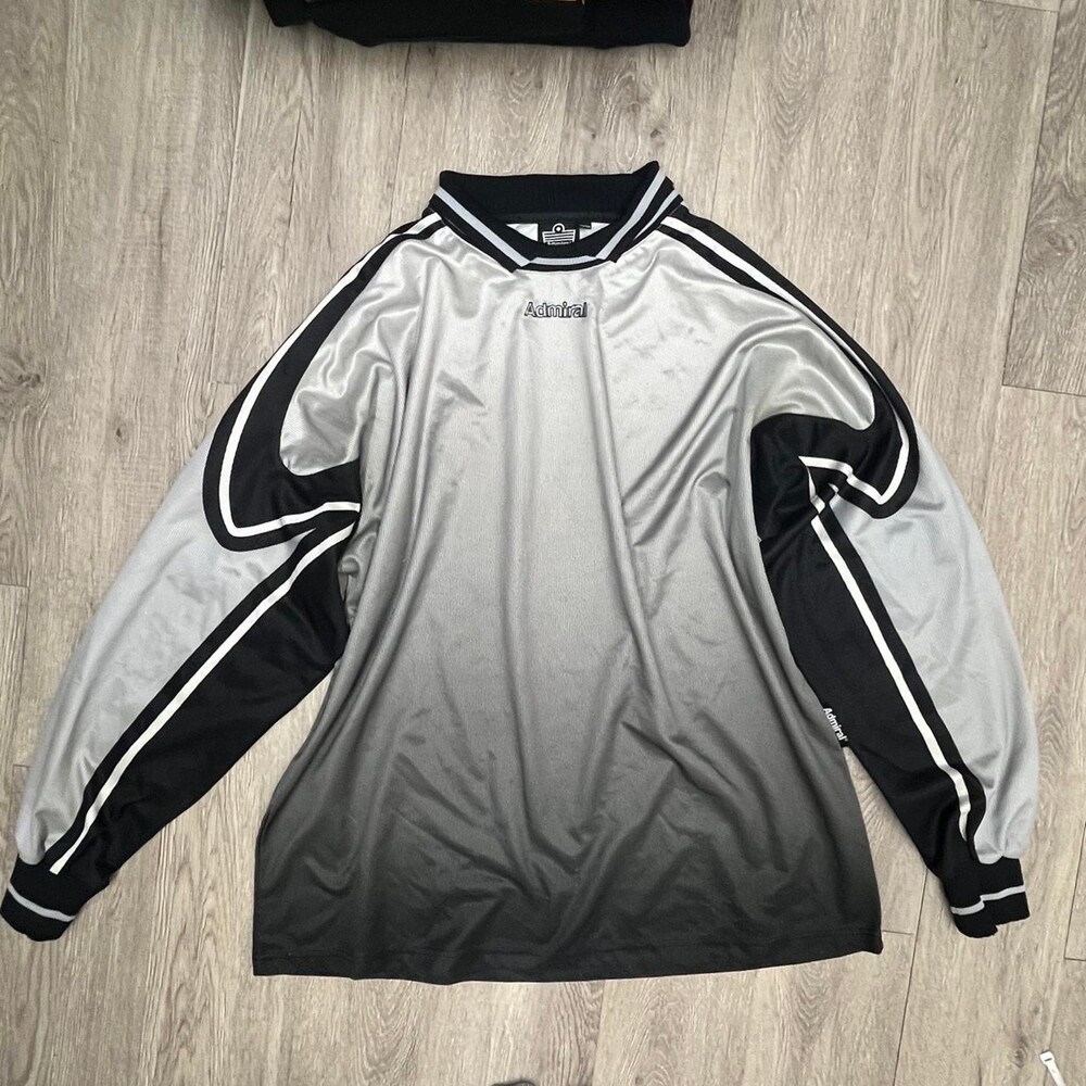 Vintage 90s Y2K Admiral Long Sleeve biker motocross Jersey XL Grey Black Ombre
